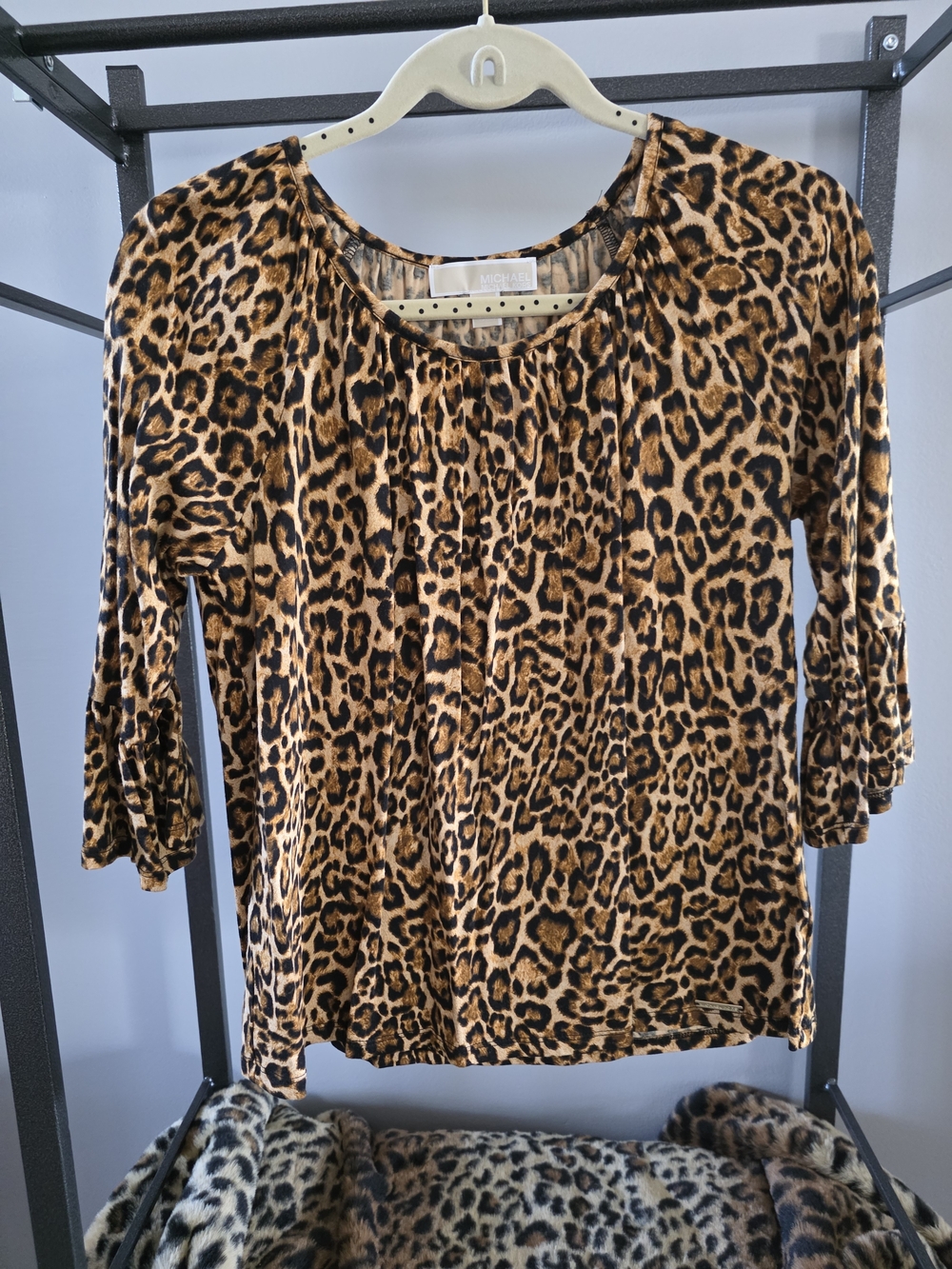 Michael Kors Leopard-Print Scoop Neck Blouse in Brown and Black